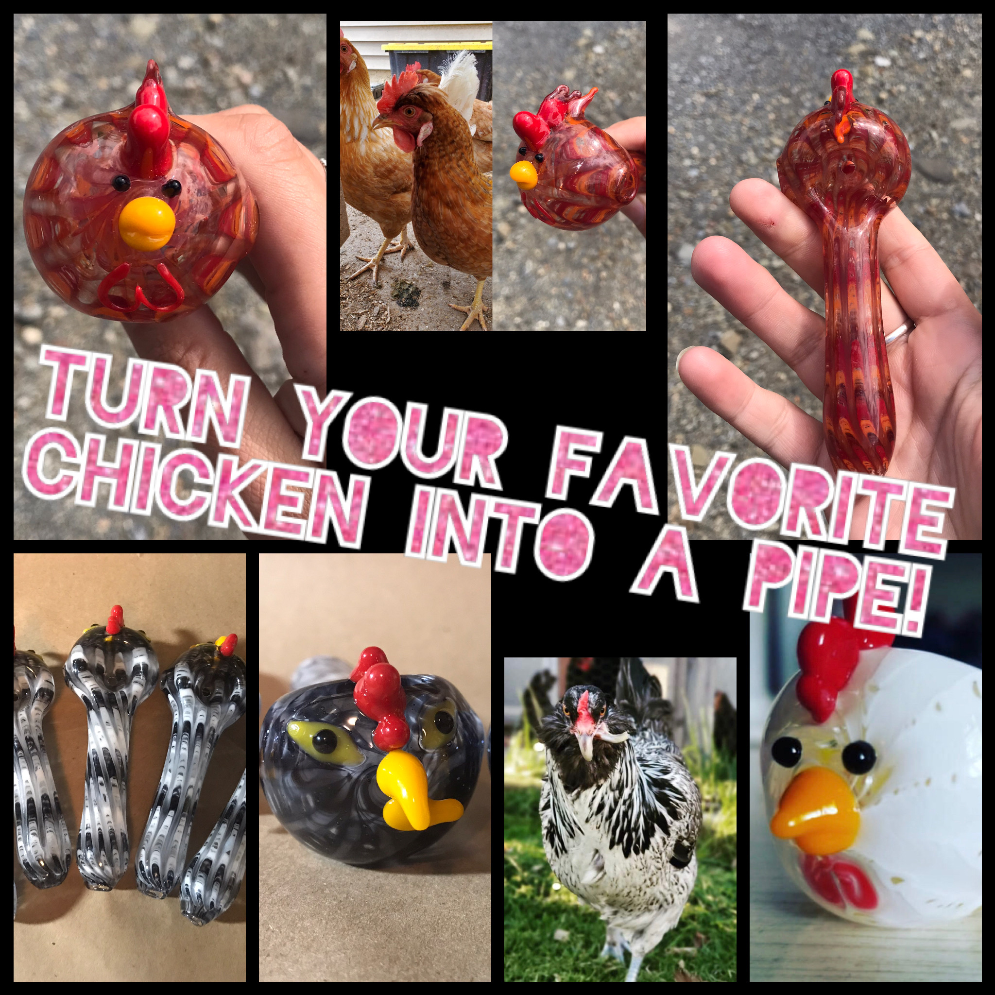 Custom chicken pipe (please make sure you spoke with us before ordering or  simply send a photo of your chicken to us in messenger) - Grand Design Glass